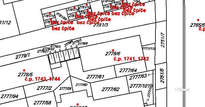 Šlapanice 1741,1742 na parcele st. 2778/6 v KÚ Šlapanice u Brna, Katastrální mapa