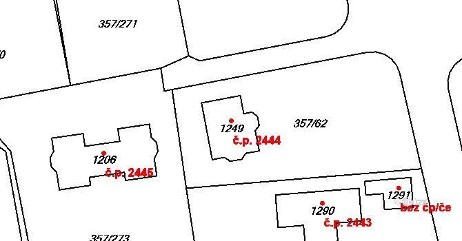 Hostivice 2444 na parcele st. 1249 v KÚ Litovice, Katastrální mapa