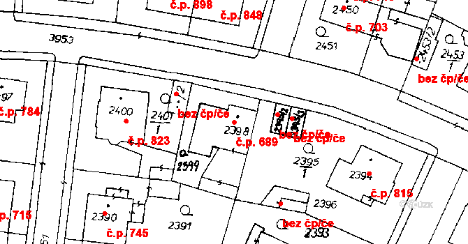 Poděbrady III 689, Poděbrady na parcele st. 2398 v KÚ Poděbrady, Katastrální mapa