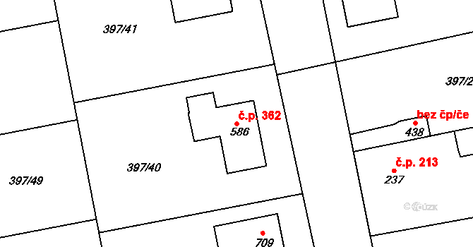 Opatovice nad Labem 362 na parcele st. 586 v KÚ Opatovice nad Labem, Katastrální mapa