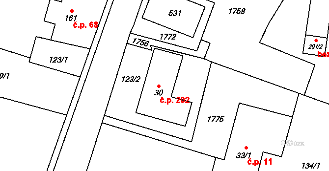 Smilovice 202 na parcele st. 30 v KÚ Smilovice u Třince, Katastrální mapa