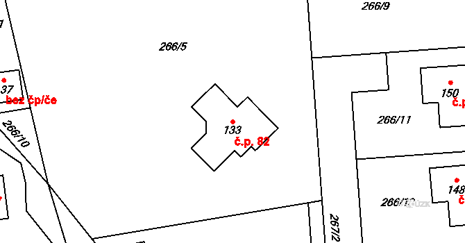 Topol 82, Chrudim na parcele st. 133 v KÚ Topol, Katastrální mapa