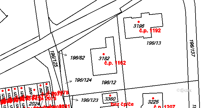 Sezimovo Ústí 1162 na parcele st. 3182 v KÚ Sezimovo Ústí, Katastrální mapa