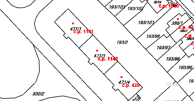 Sezimovo Ústí 1142 na parcele st. 471/3 v KÚ Sezimovo Ústí, Katastrální mapa