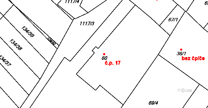 Šašovice 17, Želetava na parcele st. 60 v KÚ Šašovice, Katastrální mapa