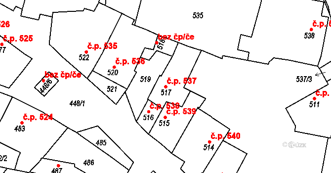 Jemnice 537 na parcele st. 517 v KÚ Jemnice, Katastrální mapa