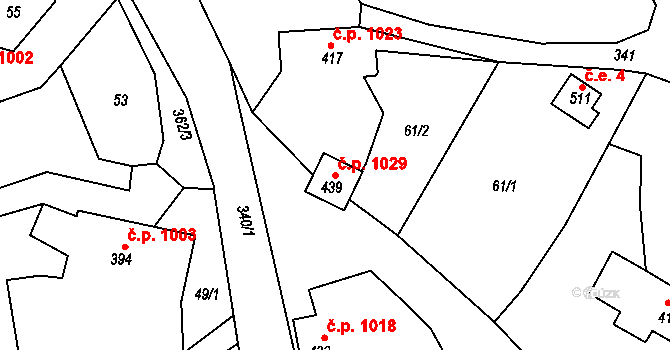 Dvořiště 1029, Bystřice nad Pernštejnem na parcele st. 439 v KÚ Dvořiště u Bystřice nad Pernštejnem, Katastrální mapa