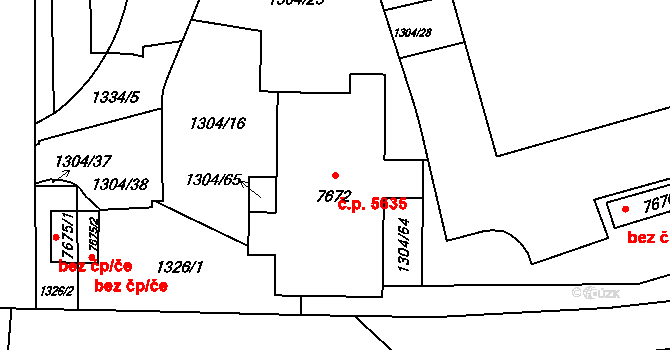 Zlín 5635 na parcele st. 7672 v KÚ Zlín, Katastrální mapa
