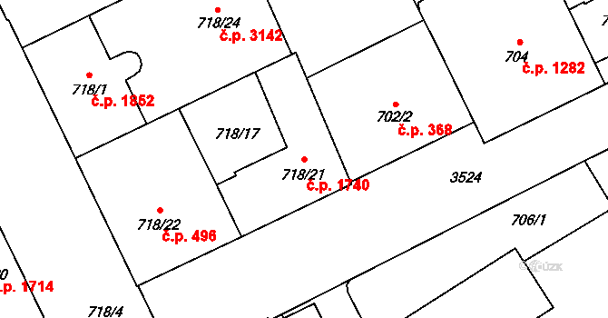 Moravská Ostrava 1740, Ostrava na parcele st. 718/21 v KÚ Moravská Ostrava, Katastrální mapa