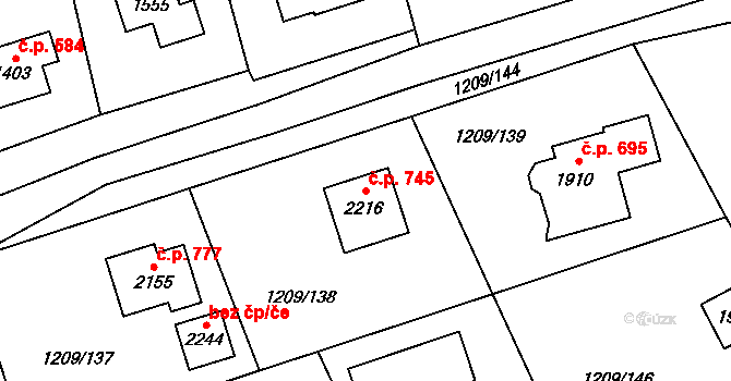 Kunčice pod Ondřejníkem 745 na parcele st. 2216 v KÚ Kunčice pod Ondřejníkem, Katastrální mapa