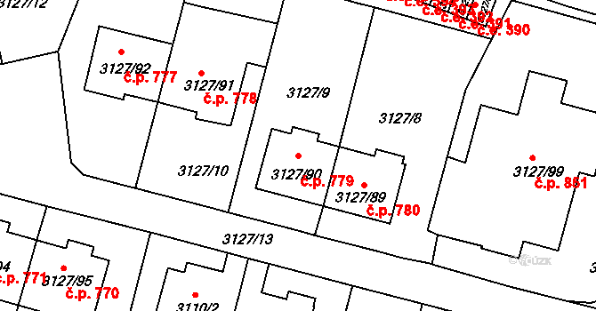 Bystřice nad Pernštejnem 779 na parcele st. 3127/90 v KÚ Bystřice nad Pernštejnem, Katastrální mapa