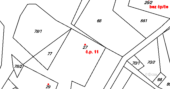 Trhonice 11, Jimramov na parcele st. 27 v KÚ Trhonice, Katastrální mapa