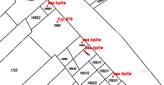Šardice 38743850 na parcele st. 1689/1 v KÚ Šardice, Katastrální mapa