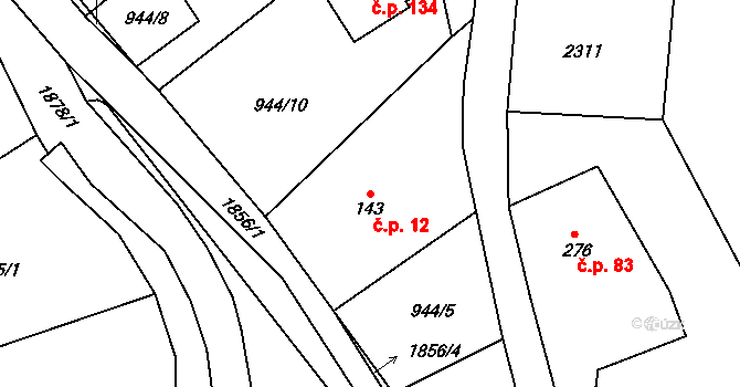 Lutonina 12 na parcele st. 143 v KÚ Lutonina, Katastrální mapa
