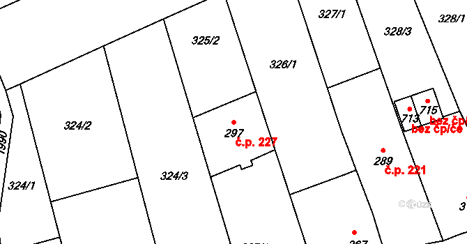 Louky 227, Zlín na parcele st. 297 v KÚ Louky nad Dřevnicí, Katastrální mapa