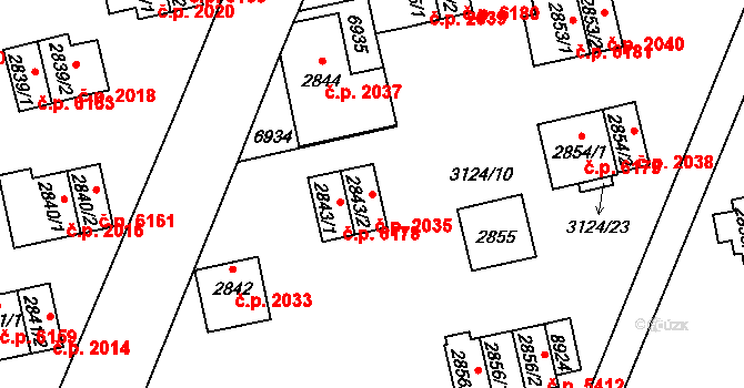 Zlín 2035 na parcele st. 2843/2 v KÚ Zlín, Katastrální mapa