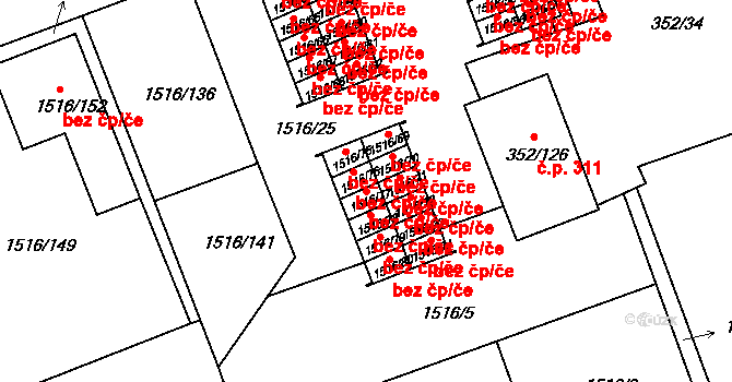 Březnice 42283850 na parcele st. 1516/77 v KÚ Březnice, Katastrální mapa