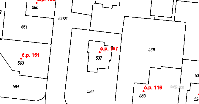 Neplachovice 157 na parcele st. 537 v KÚ Neplachovice, Katastrální mapa