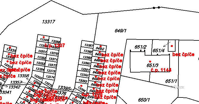 Plzeň 42833850 na parcele st. 649/3 v KÚ Božkov, Katastrální mapa