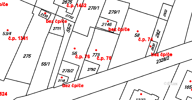 Kateřinky 75, Opava na parcele st. 773 v KÚ Kateřinky u Opavy, Katastrální mapa
