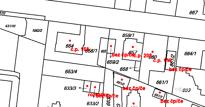 Praha 46808850 na parcele st. 655 v KÚ Čimice, Katastrální mapa