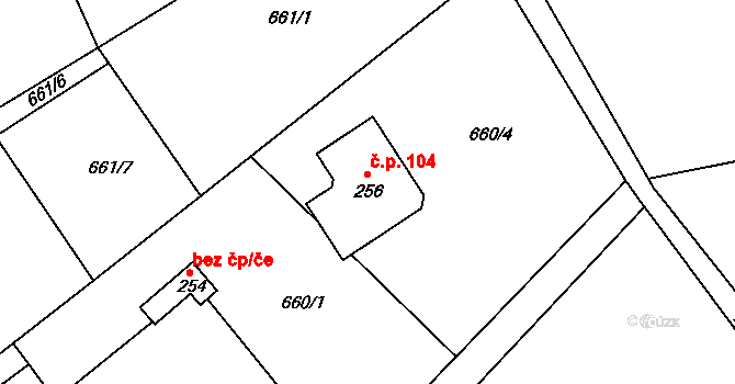 Těpeře 104, Železný Brod na parcele st. 256 v KÚ Chlístov u Železného Brodu, Katastrální mapa