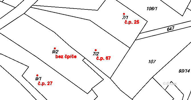 Hluboká 67 na parcele st. 7/2 v KÚ Hluboká u Skutče, Katastrální mapa
