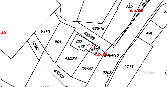 Horní Holetín 26, Holetín na parcele st. 422 v KÚ Holetín, Katastrální mapa