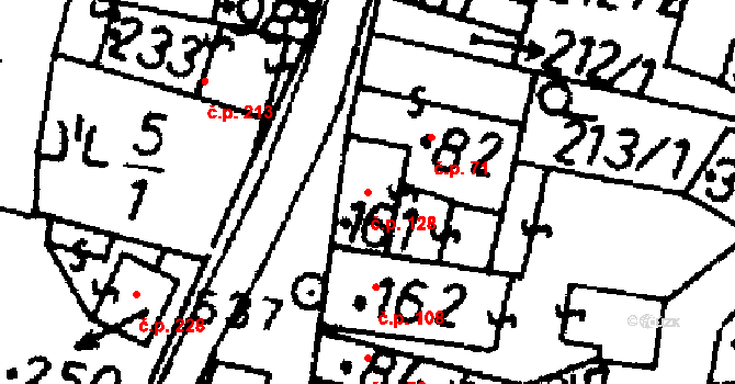 Bernartice 128 na parcele st. 161 v KÚ Bernartice u Milevska, Katastrální mapa