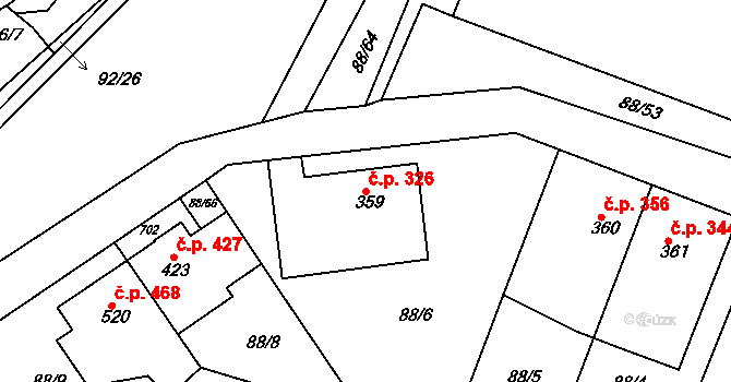 Mikovice 326, Kralupy nad Vltavou na parcele st. 359 v KÚ Mikovice u Kralup nad Vltavou, Katastrální mapa