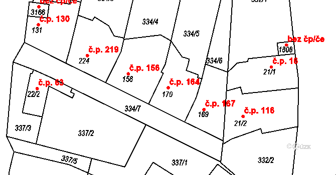 Neratovice 164 na parcele st. 170 v KÚ Neratovice, Katastrální mapa