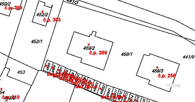 Kozolupy 259 na parcele st. 459/2 v KÚ Kozolupy u Plzně, Katastrální mapa