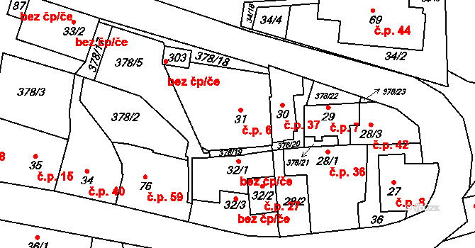 Únětice 6 na parcele st. 31 v KÚ Únětice u Prahy, Katastrální mapa