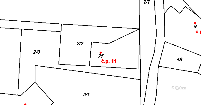 Svoříž 11, Jistebnice na parcele st. 75 v KÚ Svoříž, Katastrální mapa