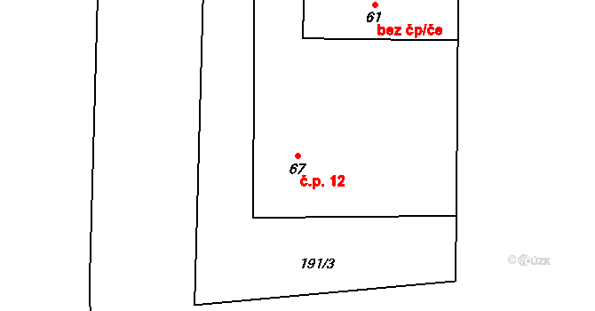Chotěmice 12 na parcele st. 67 v KÚ Chotěmice, Katastrální mapa
