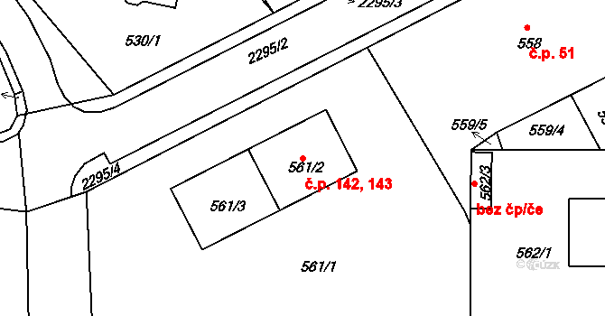 Malé Předměstí 142,143, Horšovský Týn na parcele st. 561/2 v KÚ Horšovský Týn, Katastrální mapa