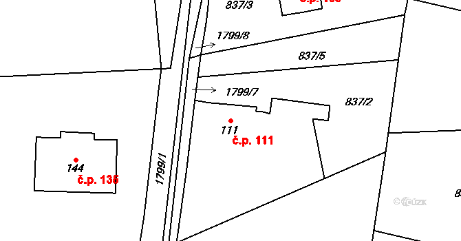 Rybnice 111 na parcele st. 111 v KÚ Rybnice u Kaznějova, Katastrální mapa