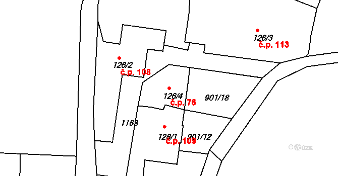 Velká Ves 76, Broumov na parcele st. 126/4 v KÚ Velká Ves u Broumova, Katastrální mapa