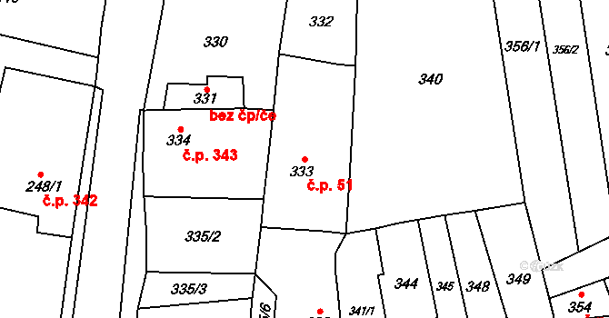 Jakubské Předměstí 51, Jaroměř na parcele st. 333 v KÚ Jaroměř, Katastrální mapa