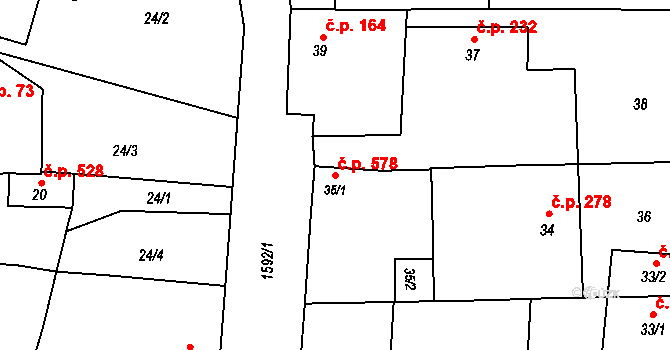 Hronov 578 na parcele st. 35/1 v KÚ Hronov, Katastrální mapa