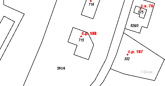 Rumburk 3-Dolní Křečany 188, Rumburk na parcele st. 715 v KÚ Dolní Křečany, Katastrální mapa