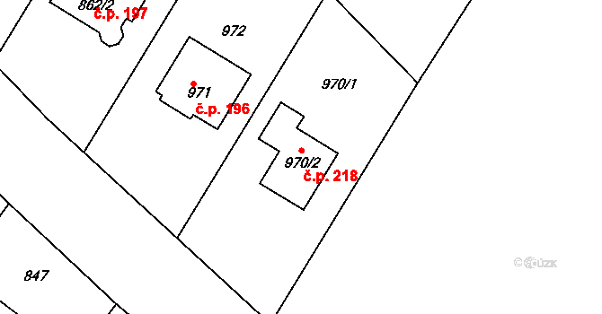 Sentice 218 na parcele st. 970/2 v KÚ Sentice, Katastrální mapa