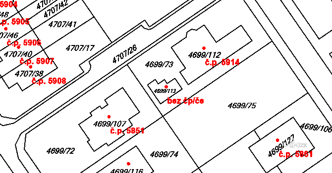 Chomutov 78781850 na parcele st. 4699/113 v KÚ Chomutov I, Katastrální mapa