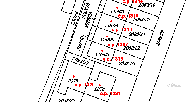 Polná 1318 na parcele st. 1158/6 v KÚ Polná, Katastrální mapa