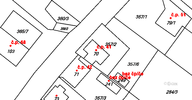 Jakubčovice nad Odrou 41 na parcele st. 70 v KÚ Jakubčovice nad Odrou, Katastrální mapa