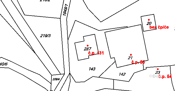 Luboměř 131 na parcele st. 287 v KÚ Luboměř, Katastrální mapa