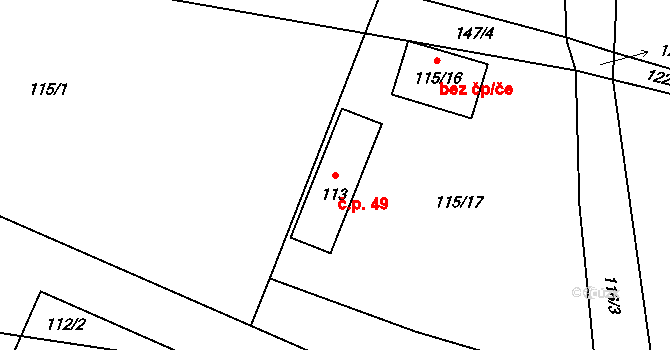 Střemchoví 49, Dolní Loučky na parcele st. 113 v KÚ Střemchoví, Katastrální mapa