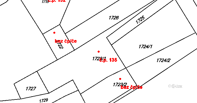 Suchdol nad Odrou 135 na parcele st. 1723/1 v KÚ Suchdol nad Odrou, Katastrální mapa