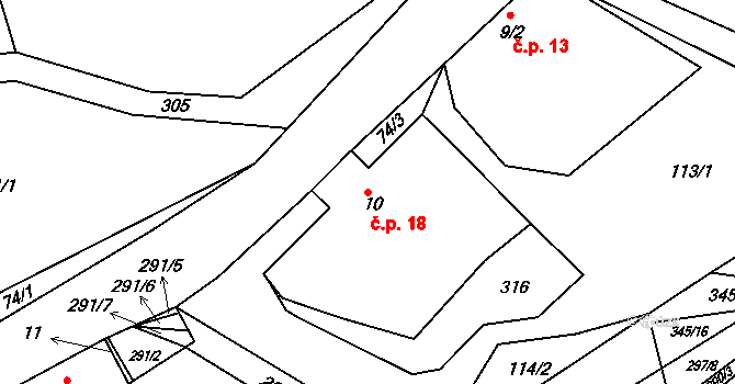 Lidmaňka 18, Lidmaň na parcele st. 10 v KÚ Lidmaňka, Katastrální mapa