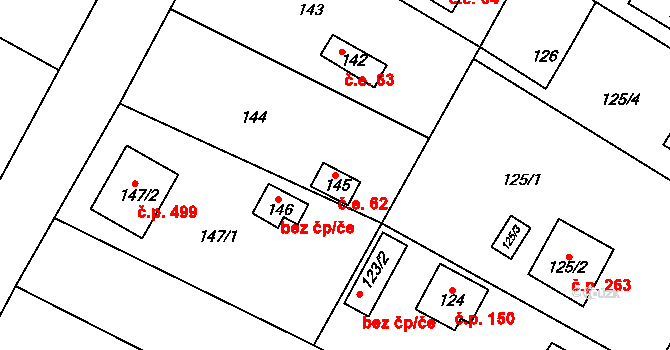 Senec 62, Zruč-Senec na parcele st. 145 v KÚ Senec u Plzně, Katastrální mapa